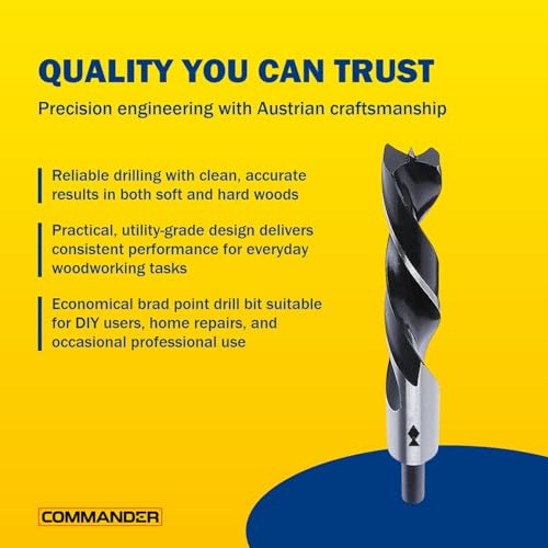 Fisch FSF-003908 Chrome Vanadium Brad Point Drill Bit, 3/8-Inch | Chrome-Vanadium Brad Point Ground Wood Drill Bit, Wood Drill Bit, Precision Drilling for Woodworking, DIY & Professional Use - size: 3/8 in