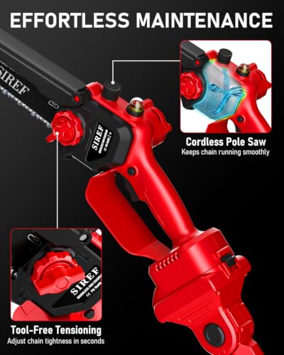2-in-1 Electric Pole Saw 6“ Mini Chainsaw Cordless Brushless 2x4.0Ah Batteries Fast Charger Telescopic Power Pole Saw Tree Trimmer Limb Branch Cutter Pruner 16 Ft Max Reach Multi-Angle Red - color: Red-2 Batteries