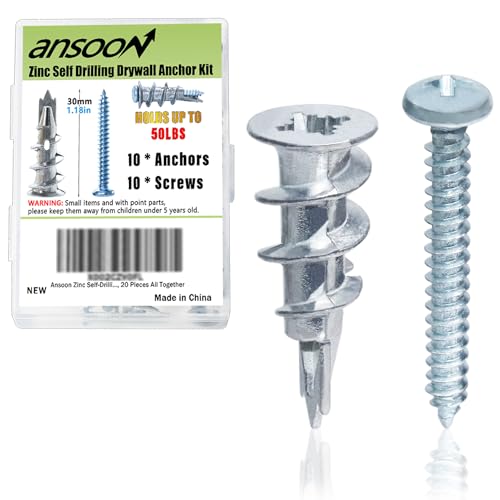#8 Metal Zinc Self Drilling Hollow Metal Wall Anchors and Screws Kit - size: Silver Metal
