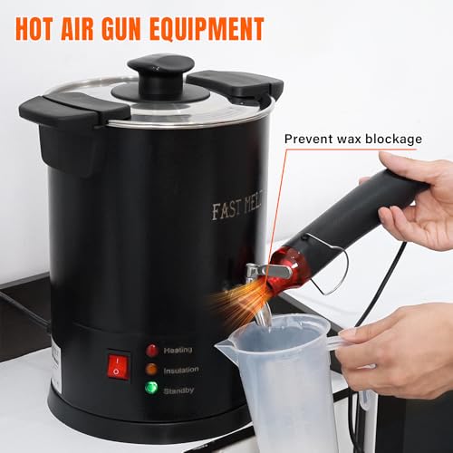 FAST MELT 5 Liter Wax Melter for Candle Making, Electric Wax Melting Pot with Easy Pour Spout & 30-110C Temp Control, Easy Clean for Home Candle Business Starter (Heat Gun + Gloves + Measuring Cup)