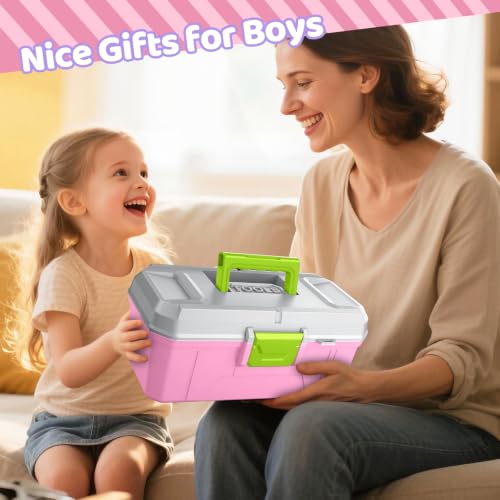 Kids Tool Set, Toddler Tool Box, Toy Drill, Construction Toys for Ages 3-5 - color: Pink
