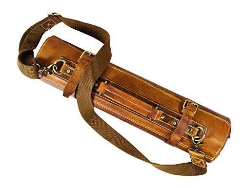 Aaron Leather Goods Vendimia Estilo Leather Knife Roll Storage Bag, Elastic and Expandable 10 Pockets, Adjustable/Detachable Shoulder Strap, Travel-Friendly Chef Knife Case Roll (Caramel, Leather) - color: Caramel