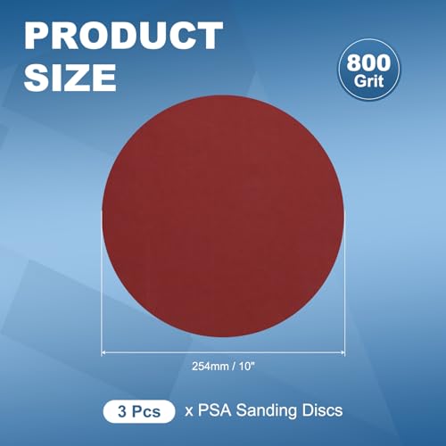 3 Pack 10 Inch PSA Sanding Discs 800 Grit Aluminum Oxide Self Adhesive Sticky-Back Sandpaper for DA Sander and Disc Sander, Good for Wood Car Paint Polish Fine Grinding, Red - size: 800 grit