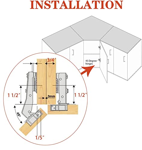 TamBee 45°Cabinet Hinges Soft Close Kitchen Door Cabinet Hinge - Concealed, Soft Close, 3D Adjust for 135 Degree Corner Cabinet, Cupboard Hinge Replacement with Mounting Screws, 2 Pack - size: 45°