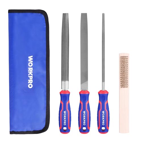 WORKPRO 8-Inch Metal File Set, 3-Piece Carbon Steel Files with Wire Brush - size: 3-Piece Metal File Set