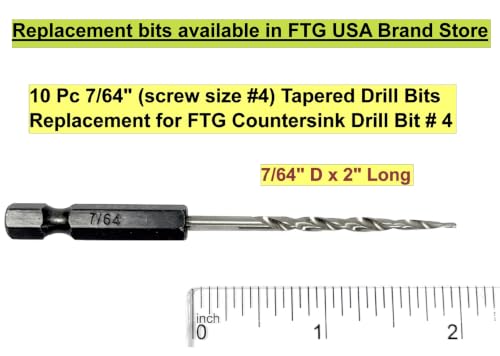 FTG USA 3-Pk #4 (7/64") Countersink Drill Bit Set, 1 Stop, 1 Wrench & Case - size: #4, style: 3 Pc with Depth Stop and Case