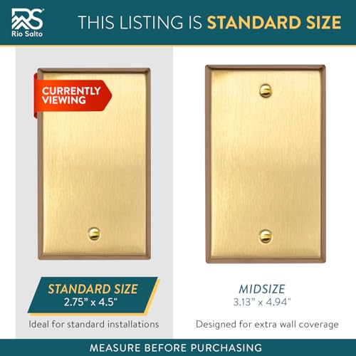 Rio Salto BRASS Blank Wall Plate Outlet Covers Wall Plates 1 Gang Brushed Brass Gold Metal Outlet Protector — Signature Collection, Standard Size 2-Pack, 2.77" X 4.52" - color: Blank Plate 1-Gang (2-Pack)