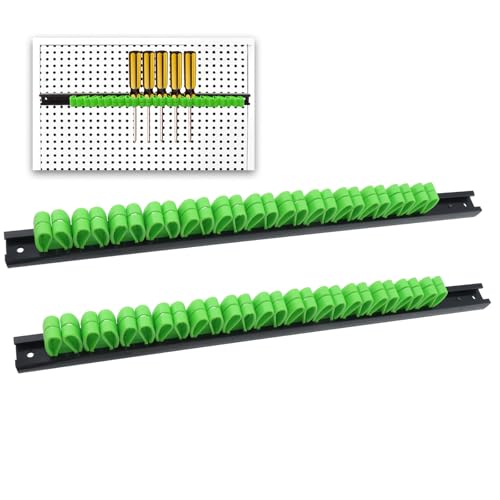 Coshar 2Pcs Screwdriver Tool Organizer Green Hand Tool Holder Rail Plastic Rail Wrench Organizer Tools Holder Wall Mount for 13 Slots Screwdriver And Wrench,Green