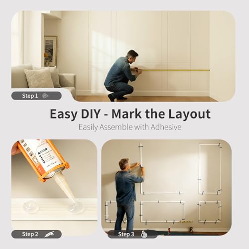 VCK Pre-Cut Wall Molding Set of 6 | Wainscoting Panels Kit for Accent Wall | Ready-to-Assemble Wall Panels for Living Room, Bedroom | Easy DIY Installation with Glue (3 Top & 3 Bottom) - size: 54x24