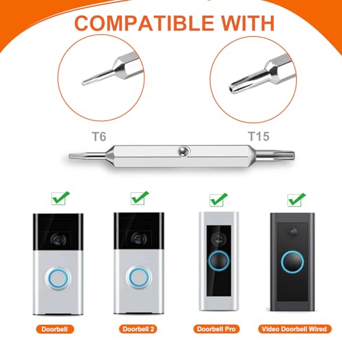 Video Doorbell Screwdriver, Double-Ended T6 T15 Screw Driver Tool for Camera Video Doorbell Replacement, Battery Change, Wifi Password Reset