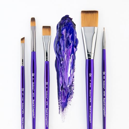 Royal & Langnickel Moderna, 5pc Wash Variety Brush Set for All Painting Mediums, Includes - Wash, Angular, Filbert, Shader & Spotter Brushes Purple - style: Wash Variety