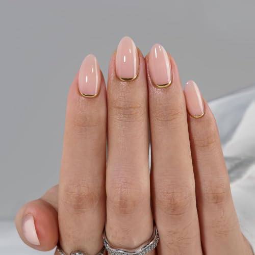 BTArtbox Press On Nails, Gold End, Short Almond, Gold Foil, 32Ct - color: A-Gold End