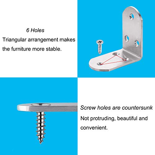 6Pcs Heavy Duty L Bracket Corner Braces 65x65x38mm Stainless Steel 90 Degree Joints Right Angle Brackets, Metal Corner Support Fastener for Wood, Shelves - size: 6PCS-Silver 65*65*38mm/ 2.5in (Double Wide)