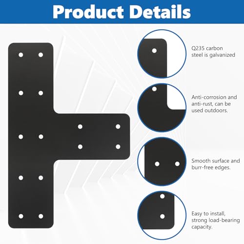 4 Pcs 12*8 Inch T Post Timber Brackets,Post to Beam Connector - style: 4 Pack T Shape(12×8)