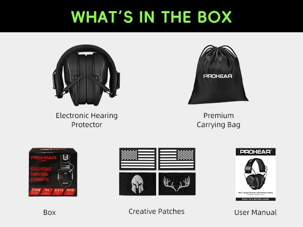 PROHEAR Youth Electronic Ear Protection 23dB NRR Slim Fit Sound Amplification Noise Compression Compact Design Gun Range Shooting Hunting Tactical Use - style: Black-foam Cushions