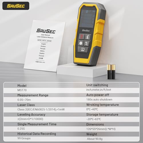 Laser Measure High-Accuracy Laser Measuring Tool Large Backlit LCD Display Laser Tape Measure Ft/in/Ft+in/M Electronic Tape Measure Distance/Area/Volume/Indirect Laser Range Finder