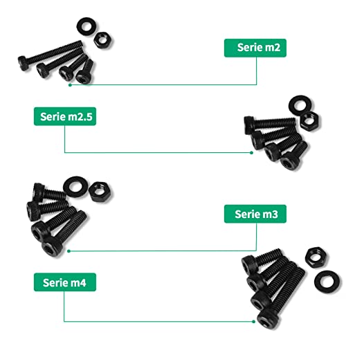 1305 PCS Metric Bolt Assortment M2 M2.5 M3 M4 12.9 Alloy Steel Hex Socket Head Cap Machine Screws Nuts and Washers,24 Sizes Bolts and Nuts Kit Black Zine Plated - size: black 1305pcs hex socket head cup screw