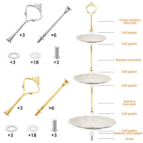 Patelai 6 Sets 3 Tier Cake Stand Hardware Tiered Tray Plate Hardware Kit Heavy Metal Cake Fruit Food Plate Stand Fitting Stacking Kit for Serving Dessert Cupcake Dish Food (Simple,Silver,Gold) - color: Silver, Gold, size: Simple