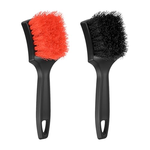 M METERXITY 2-Pack Bird Bath Cleaning Brush, 8.3 Inch Plastic Bird Bath Cleaner with Ergonomic Handle for Feeder/Fountain/Outdoor Cleaning, Utility Hard Stiff Bristle Scrub [Black, Red] - color: Black, Red