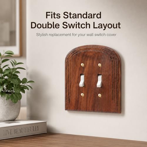 DoubleFill 4 Pcs Walnut Wood Switch Cover,14 * 14.2cm,Arch Double Hole - color: Arch Double Hole, size: 14.2 x 14 cm