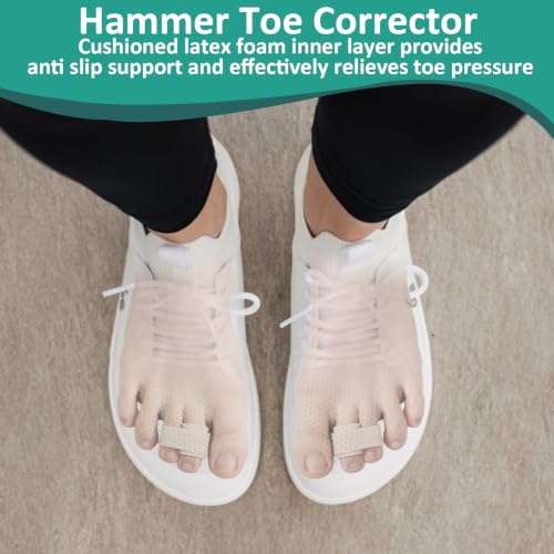 10 Pack Hammer Toe Straightener, Hammertoe Corrector for Women Men, Buddy Tape for Broken Toe, Reusable Toe wrap, Fabric Toe Splints for Bent, Curled, Crooked, Claw, Hammer Toes (5L + 5S, Beige)