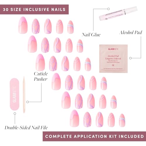 Glamnetic Press On Nails - Short Almond, Glossy Fake Nails 24 Pc Full Kit - color: 3V - Wild Card