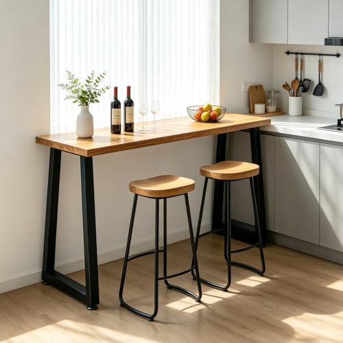 36 Inch Metal Bar Table Legs Trapezoid, Heavy Duty Industrial Style Counter Height Table Legs with Adjustable Feet Pads, DIY Kitchen Island Standing Desk, Set of 2, Black - size: H36" T