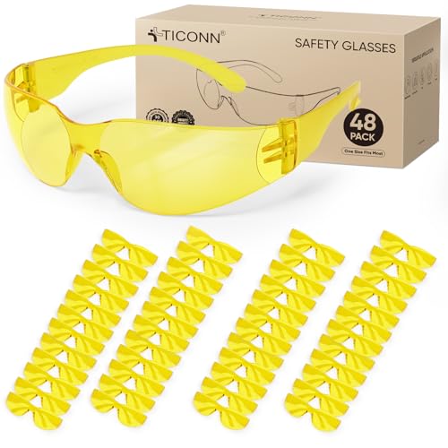 TICONN Clear Safety Glasses for Men & Women, ANSI Z87.1 Safety Goggles - style: 48 Pairs Yellow