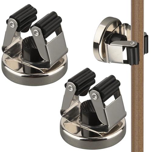 ULIBERMAGNET Magnetic Mop Broom Holder,Heavy Duty Movable Magnetic Tools Holder,2 Pack Anti-slip Magnet Mounted Utility Storage Shovel,Rake,Brush,Yard Tools in Kitchen,Laundry Room,Bathroom,House - style: 10LB 2PCS Silver&Black Magnetic Mop Holder