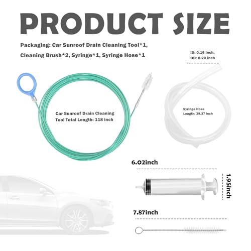 118" Car Sunroof Drain Cleaning Tool,Flexible Auto Sunroof Drain Cleaner Tool with Hose Cleaning Brush,Syringe,Syringe Hose,Soft Drains Brush,Sun Roof Drains Cleanings Tools