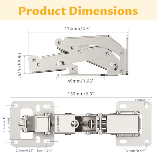 Chibery 10 Pack 170 Degree Soft Close Cabinet Hinges, Slow Smooth Hidden Frameless Hinge, Concealed Hardware Surface Mount Easy Installation, Lid Support Trap Door, Self Closing for Kitchen Cupboard