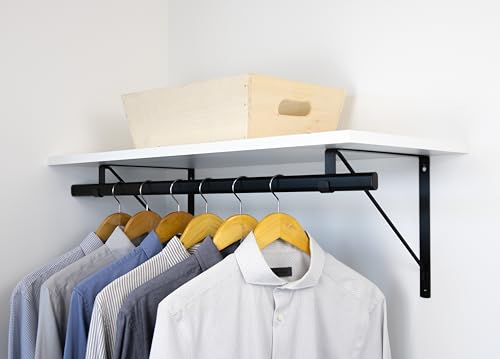 Custom Cut-to-Size Premium Wall-Mounted Shelf with Rod and Bracket Kit. 3/4" Thick Shelves, 14 inches deep. Customize the Length from 16" up to 72". - color: White - Black, size: 16 - 44