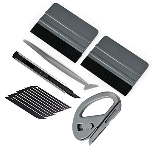 Gomake Vinyl Wrap Tool Kit Car Window Tint Installation Tools Wrapping Kit | Vinyl Wrap Squeegee Tool, 9mm Utility Knife, Film Cutter and Vinyl Tucking Tool Window Tint Kit for Car Wrapping - color: Grey