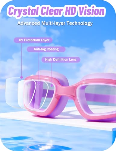 Vvinca Kids Swim Goggles, Swimming Goggles for Kids 3-14 Anti-Fog UV Protection No Leak Pool Glasses for Boys Girls - color: 04-pink &Purple