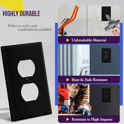 ENERLITES Mid-Size Duplex Outlet Covers Wall Plate, 1 Pack, Black - color: Black, size: Mid-Size
