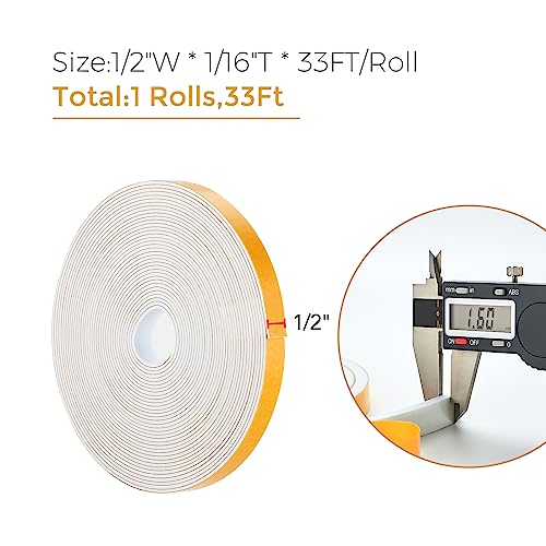 Ravinte Weather Stripping Door Seal, 1/2 x 1/16 Adhesive Foam Tape, 33 FT - color: White, size: 1/2In x 1/16In x 33Ft