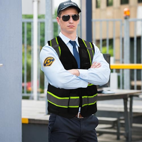 A-SAFETY Mesh High Vis Vest, Reflective Construction Vest with Pockets - color: Black, size: Small