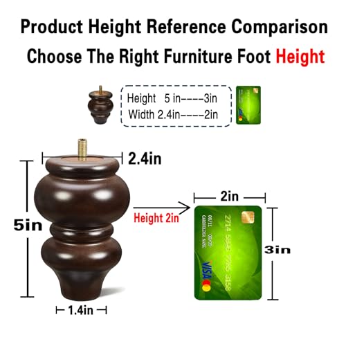 SHANJUE 5 Inch Sofa Legs Wood Round Furniture Feet for Chair & Bed, 4 Pack - size: 5 inch