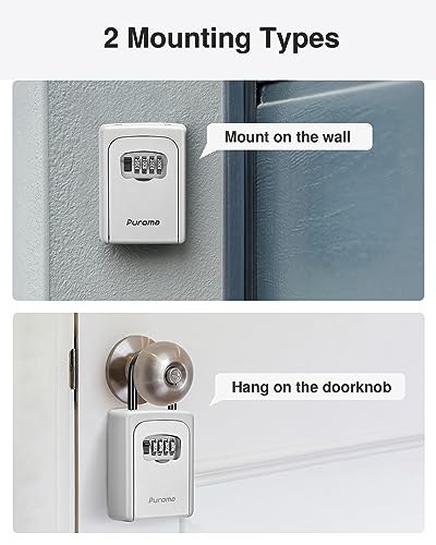Puroma Key Lock Box Large with Code Lockbox Outdoor Wall Mount 1 Silver - color: Silver