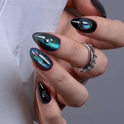 CurvLife Soft Gel Almond Press On Nails, Long-Lasting Reusable Fake Nails Kit with Glue & Tabs, 30pcs Salon-Quality Stick On Nails for Women At-Home Manicure (Cosmic Spell) - color: E4 - Cosmic Spell
