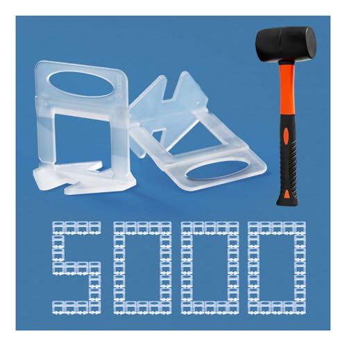 Tile Leveling System 1/8" Spacers Tile Leveler Clips DIY Tile Leveler Spacers 5000 Pcs and Tools Harden Rubber Mallet Hammer 16 oz for Professional Ceramic Tile and Stone Installation