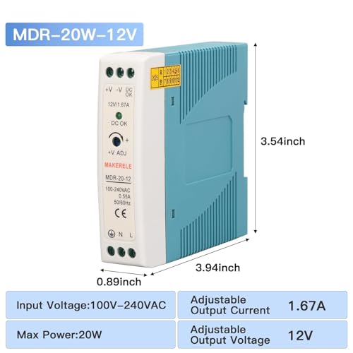 MAKERELE 12V MDR DIN Rail Power Supply 20W - style: 20W-12V