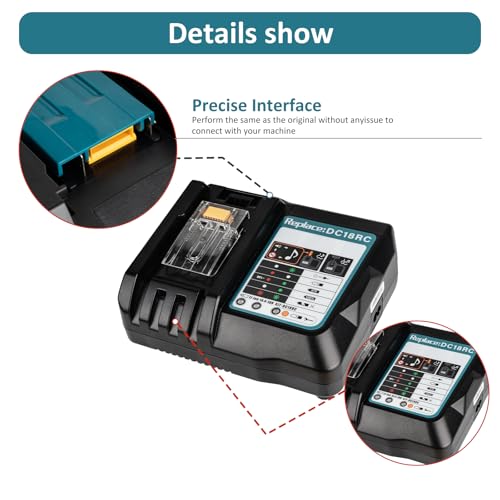 DC18RC 18 Volt 3.0A Rapid Li-ion Charger Replacement Compatible with Makita 18V Battery Charger DC18RD DC18RA DC18SD DC18SE and 18V Lithium-Ion Battery BL1430 BL1815 BL1830 BL1840 BL1850