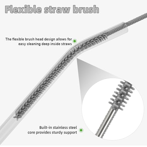 Silicone Straw Cleaner Brush, 4Pcs Reusable Straw Brush Set with Extra-Long Design for Cleaning Thin Metal Straws and Wider Milkshake Straws （6mm+9mm Gray) - color: Gray