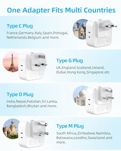 European Travel Plug Adapter Set, 8-in-1 Travel Adapter with 4 Outlets - style: World Adapter+Type C/G/D/M