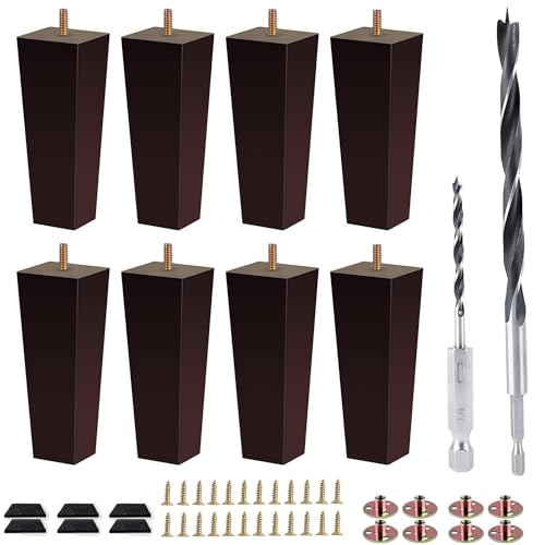 Sofa Legs Square Bed Feet 6 inch Wood Replacement Leg for Furniture Set of 8, Dark Brown - color: 8sets, size: 6inch