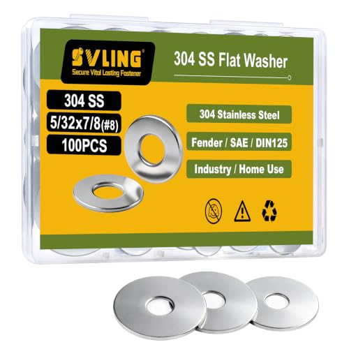 100PCS 5/32" x7/8" Fender Washers, 304 Stainless Steel 18-8, 5/32" ID x 7/8" OD Hardware Flat Washers for Screws Bolts - color: Silver, size: Fender 5/32(#8)x7/8"