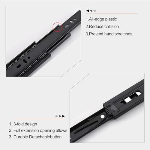 14 inch Drawer Slides 6 Pairs (12pcs) Full Extension Ball Bearing Drawer Slide 3 fold Full Stretch Side Mount Drawer Slides 100 LB Capacity Drawer Slide 14" Black - size: 14inch(350mm)