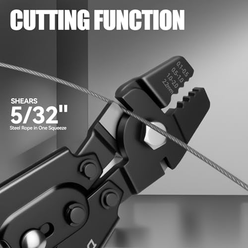 DISEN Wire Rope Crimping Tool, Fishing Crimps, Swaging Tool for Wire Rope, Wire Crimper for Aluminum Oval Sleeves from 3/32 inch to 1/64 inch, Chrome Vanadium Steel, Phosphated Black