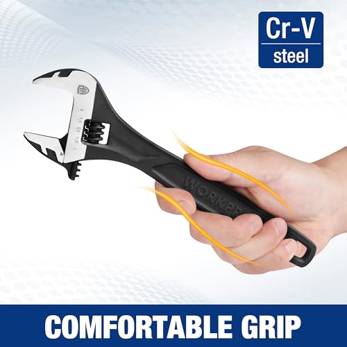 WORKPRO 8" Adjustable Wrench, Black Oxide Finish, Cr-V Steel - color: Black, size: 8 inch